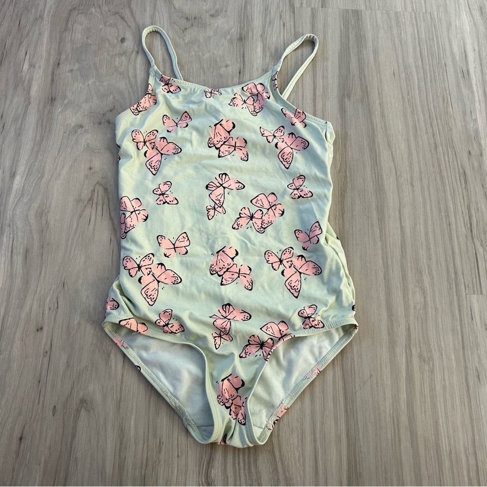 🔻🔻🔻H&M Girls’ One-Piece Swimsuit – Light minty Blue with Pink butterfly Print
